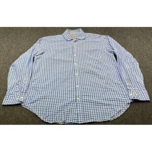 J.McLaughlin Button Down Shirt Mens Medium Blue Gingham Excellent Club Collar